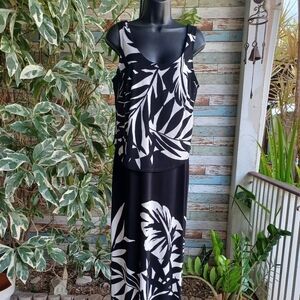 Amanda Lane Black Tropical Maxi Dress Sz Med